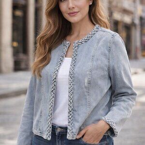Curve Appeal Light Gray Braided Jean Jacket